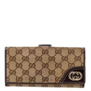 Gucci Brown/ Beige GG Canvas and Leather Britt Continental Wallet!